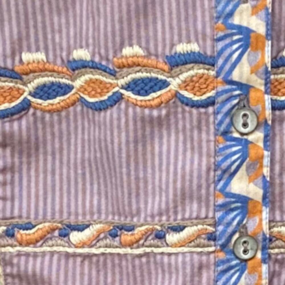 Free People Hippie Embroidered  Top Gorgeous colors purple Orange Like new L - Picture 3 of 5